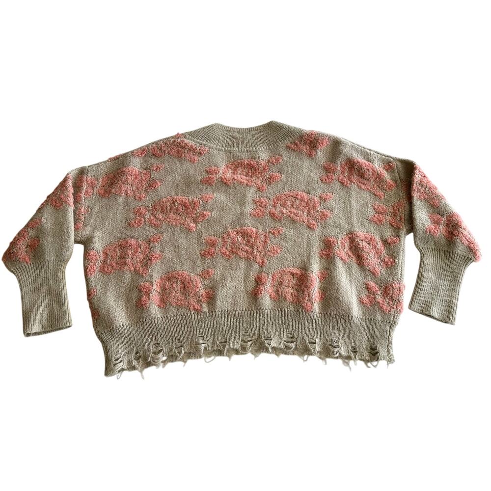 by Anthropologie Luclia Distressed‎ Hem Boxy Floral Intarsia V Neck Sweater S P - Picture 2 of 8
